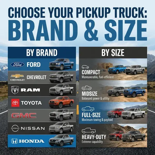 Choose pickup trucks based on brand and size