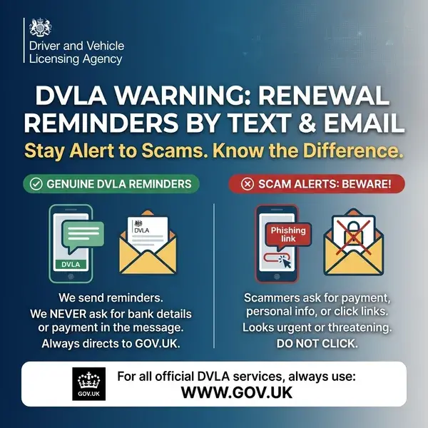 DVLA Issues Warning about Renewal Reminders by Text and Email